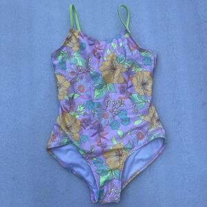 Justice Bright Colored Floral One Piece Swimsuit 7/8